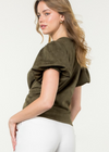 THML Gwen Suede Puff Sleeve Top-Hand In Pocket