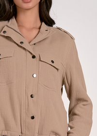 Elan Flora Utility Jacket- Khaki-Hand In Pocket