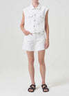 Agolde Parker Long Shorts - Panna Cotta-Hand In Pocket