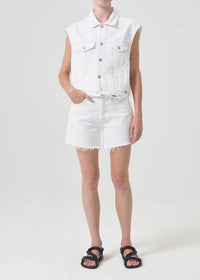 Agolde Parker Long Shorts - Panna Cotta-Hand In Pocket