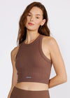 Cream Yoga Rumi Bra Tank- Mocha-Hand In Pocket