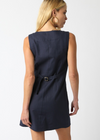 Talia Easy Shift Linen Mini Dress-Navy-Hand In Pocket