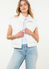 THML Miranda Striped Zip Up Vest- White-Hand In Pocket