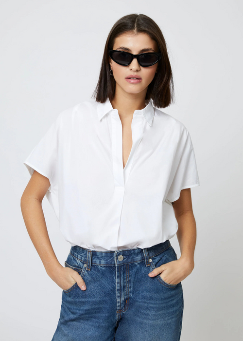 French Connection Cele Rhodes Poplin Blouse- White-Hand In Pocket