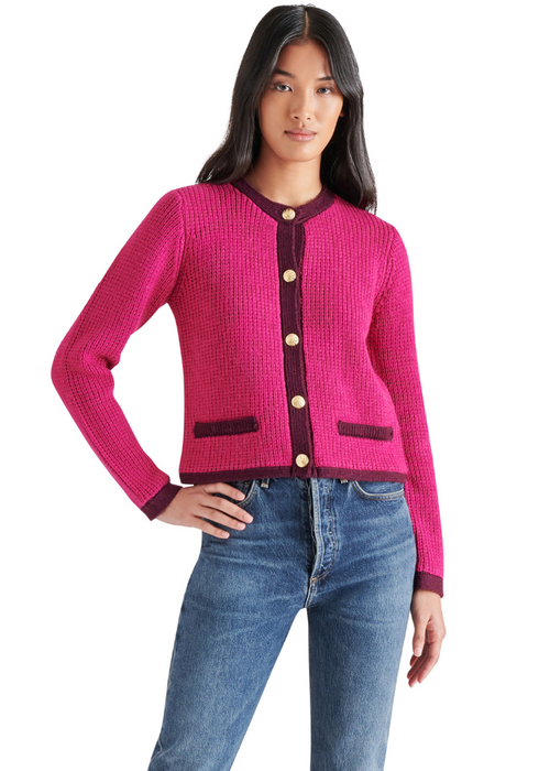 Steve Madden Fantino Sweater Jacket- Fuschia-Hand In Pocket