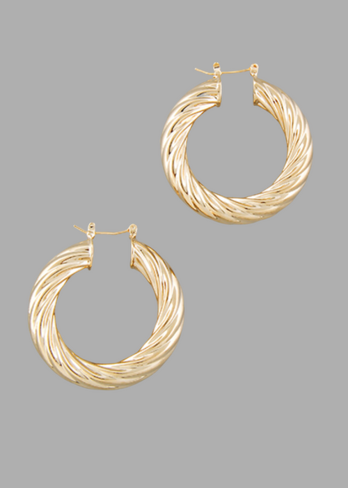 Esparza Twisted Brass Hoops-Hand In Pocket