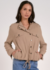 Elan Flora Utility Jacket- Khaki-Hand In Pocket