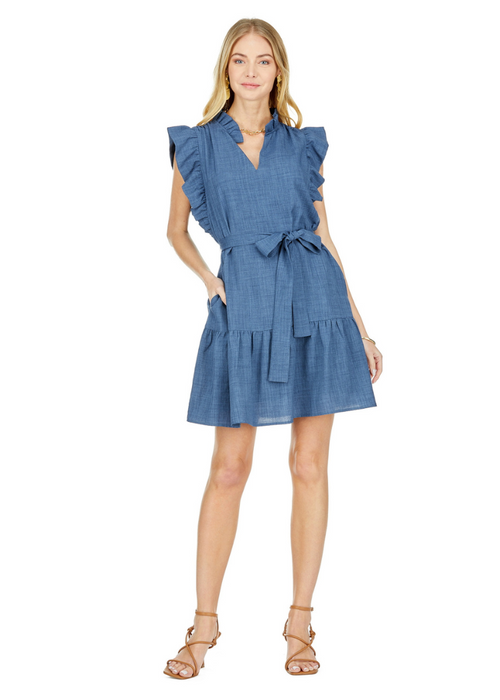 Lainey Ruffle Dress- Navy-Hand In Pocket