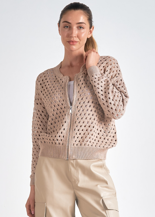 Elan Emilee Cardigan- Stone-Hand In Pocket