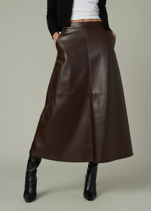 Joe's Jeans - The Tavi Leather Skirt-Coffee Bean-Hand In Pocket