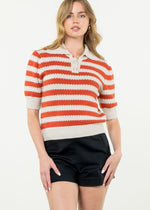 Cassidy Collard Stripped Knit Top-Hand In Pocket