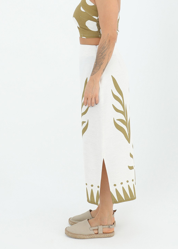 Dawn Wild Print Midi Skirt- Olive ***FINAL SALE***-Hand In Pocket