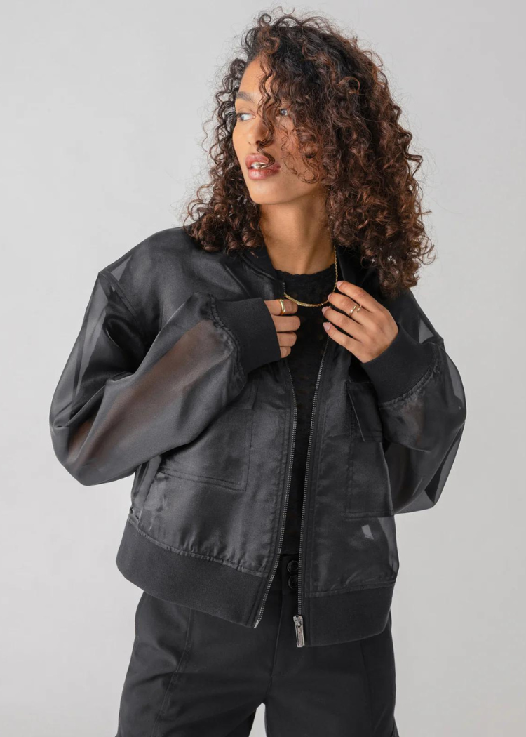 Sanctuary Skyline Organza Bomber- Black-Hand In Pocket