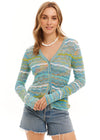 Allison Colleen Cardigan- Aqua Space Dye-Hand In Pocket