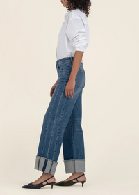 KUT Meg High Rise Fab Ab Wide Leg Denim- Commitment-Hand In Pocket