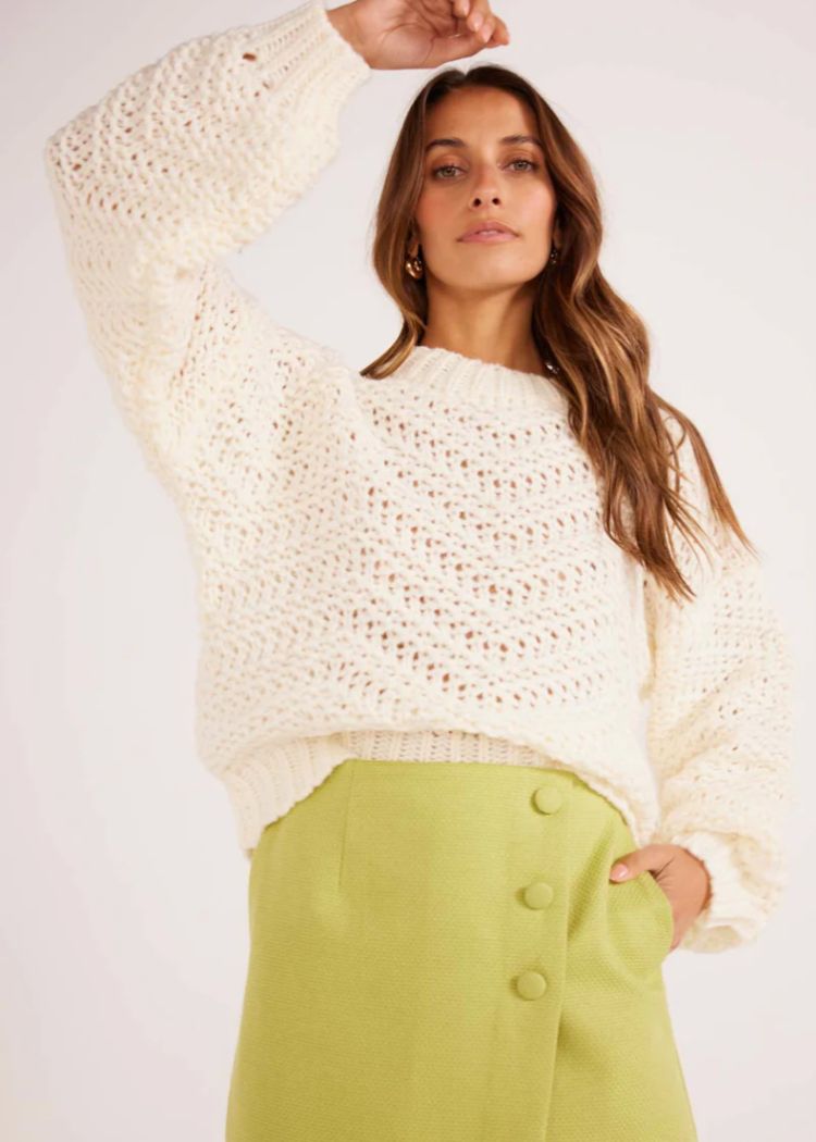 MINKPINK Luna Zig Zag Knit Jumper- Ivory ***FINAL SALE***-Hand In Pocket