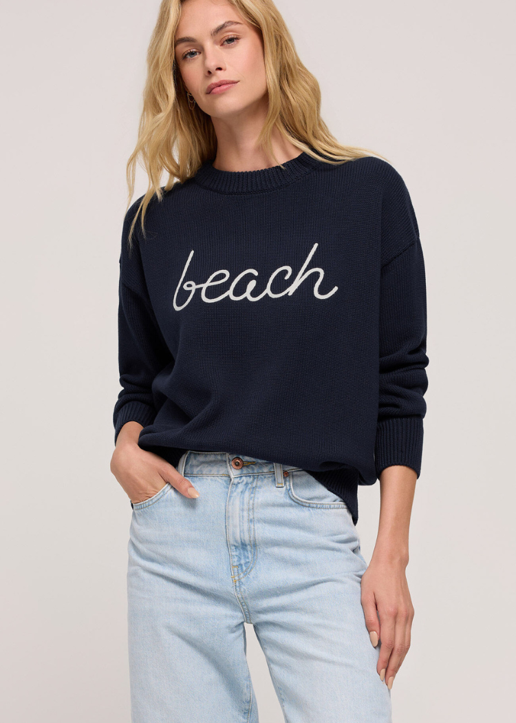 Z Supply Beach Boyfriend Sweater- Eclipse-Hand In Pocket