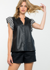 THML Catalina Mixed Media Leather Top - Black-Hand In Pocket