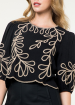 THML Anegada Embroidered Sleeve Top-Black-Hand In Pocket