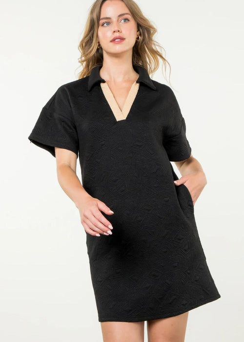 THML Constance Textured Midi Dress- Black-Hand In Pocket