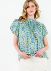 THML Dollie Flutter Sleeve Top- Blue-Hand In Pocket