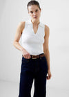 French Connection Cosysoft V- Neck Sleeveless Jumper- Winter White-Hand In Pocket