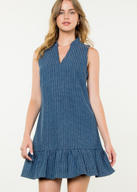 THML Ryan V-Neck Dress- Blue-Hand In Pocket