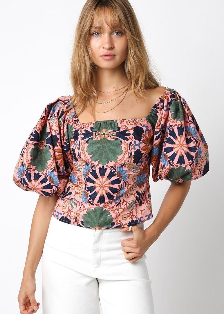 Melanie Puff Sleeve Top- Deep Blush Multi ***FINAL SALE***-Hand In Pocket