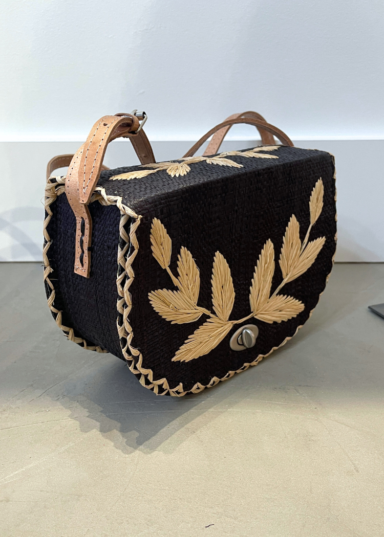 70's Embroidered Vines Straw Crossbody Bag-Hand In Pocket