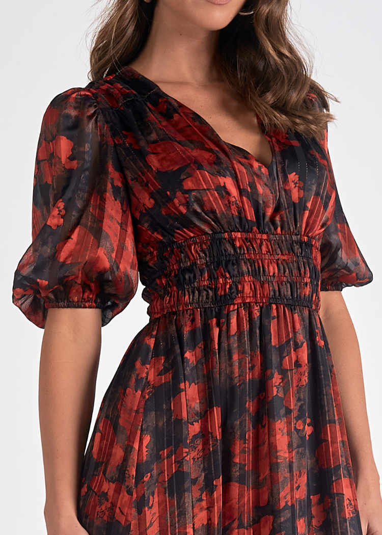 Elan Elaine Floral Dress- Red ***FINAL SALE***-Hand In Pocket