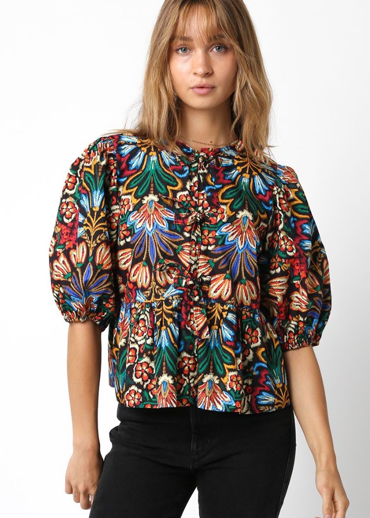 Averi Top- Black Multi-Hand In Pocket