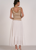 Elan Lila Midi Dress- White Tan Stripe-Hand In Pocket