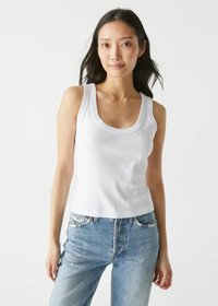 Michael Stars Elodie Crop Scoop Neck Tank-White-Hand In Pocket