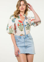 THML Malia Puff Sleeve Floral Print Top-Hand In Pocket