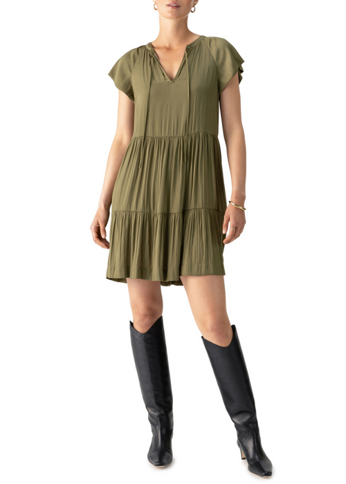 Sanctuary Modern Babydoll Dress- Burnt Olive-Hand In Pocket