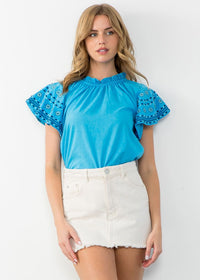 THML Darcy Embroidered Flutter Sleeve Top ***FINAL SALE***-Hand In Pocket