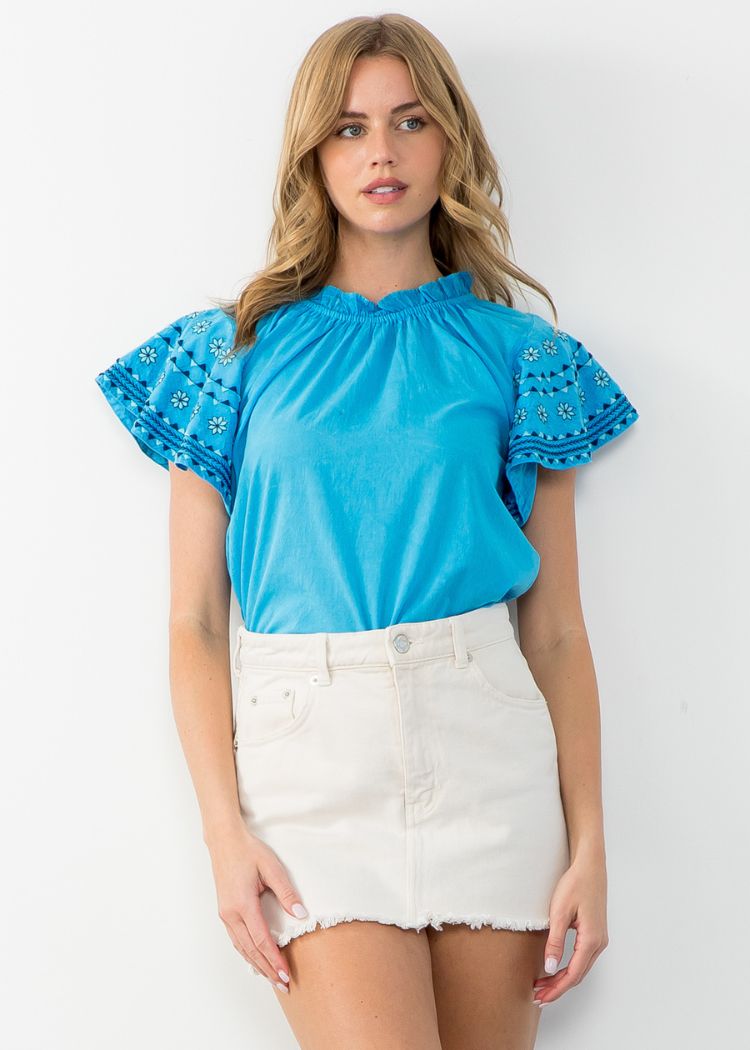 THML Darcy Embroidered Flutter Sleeve Top ***FINAL SALE***-Hand In Pocket