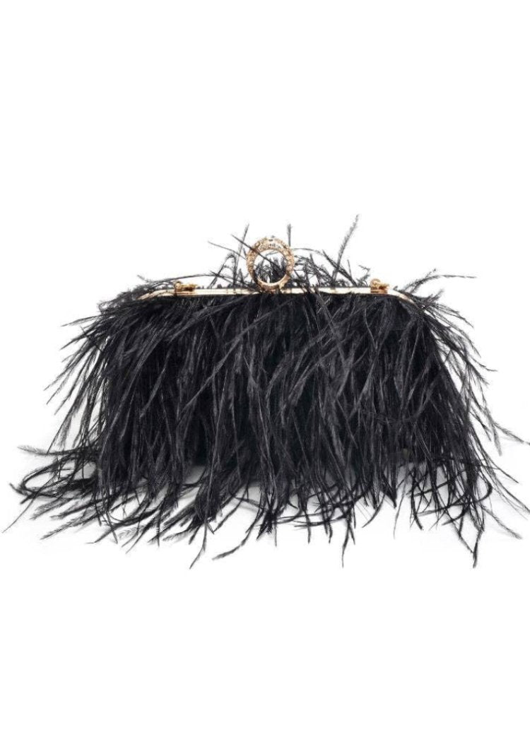 Harlow Feather Evening Bag: Black-Hand In Pocket