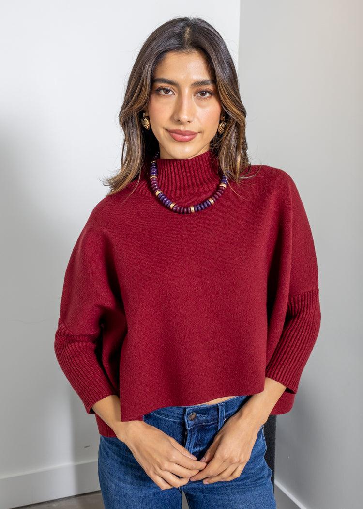 Aja Sweater- Dark Cherry-Hand In Pocket