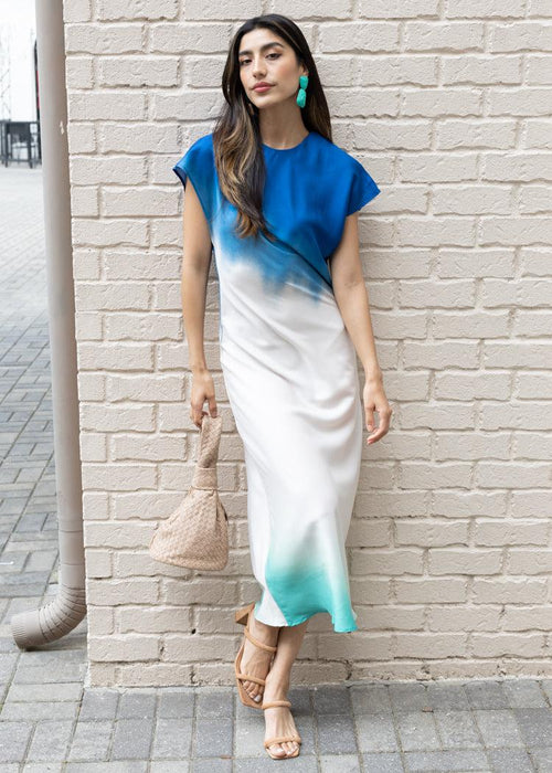 Isla Short Sleeve Ombre Dress-Blue-Hand In Pocket