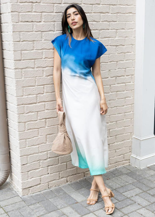 Isla Short Sleeve Ombre Dress-Blue-Hand In Pocket