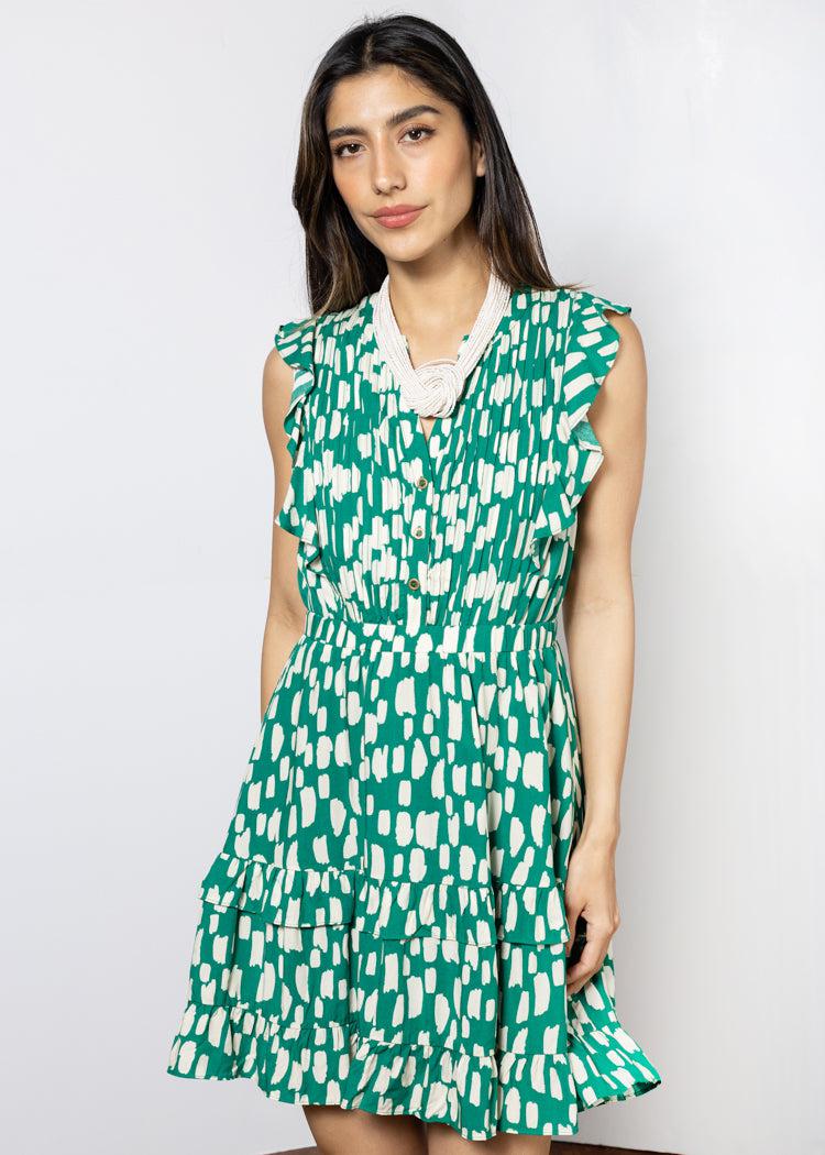 THML Charlotte Print Dress - Green-Hand In Pocket