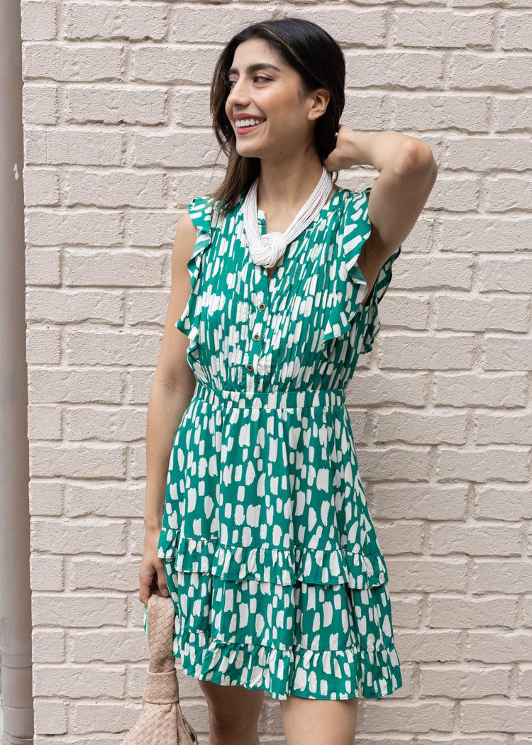 THML Charlotte Print Dress - Green-Hand In Pocket