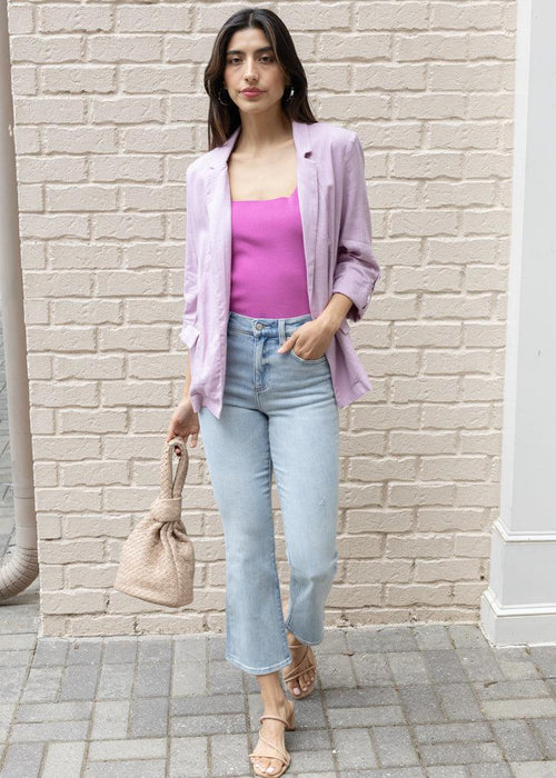 Claire Linen Blazer - Lilac-Hand In Pocket