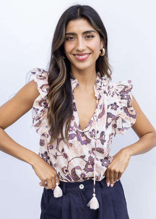 Mandy Sleeveless Print Top-Hand In Pocket