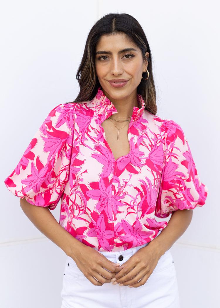 THML Lillian Flower Print Top-Hand In Pocket