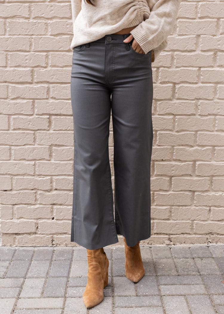 KUT Meg Coated High Rise Fab Ab Wide Leg Pants-Hand In Pocket