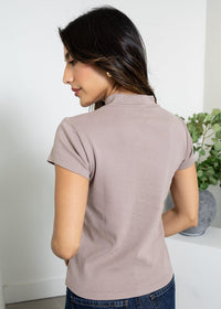 Bobi S/S Mock Neck Tee- Mushroom-Hand In Pocket