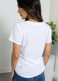 Bobi SS V-Neck Tee- White-Hand In Pocket