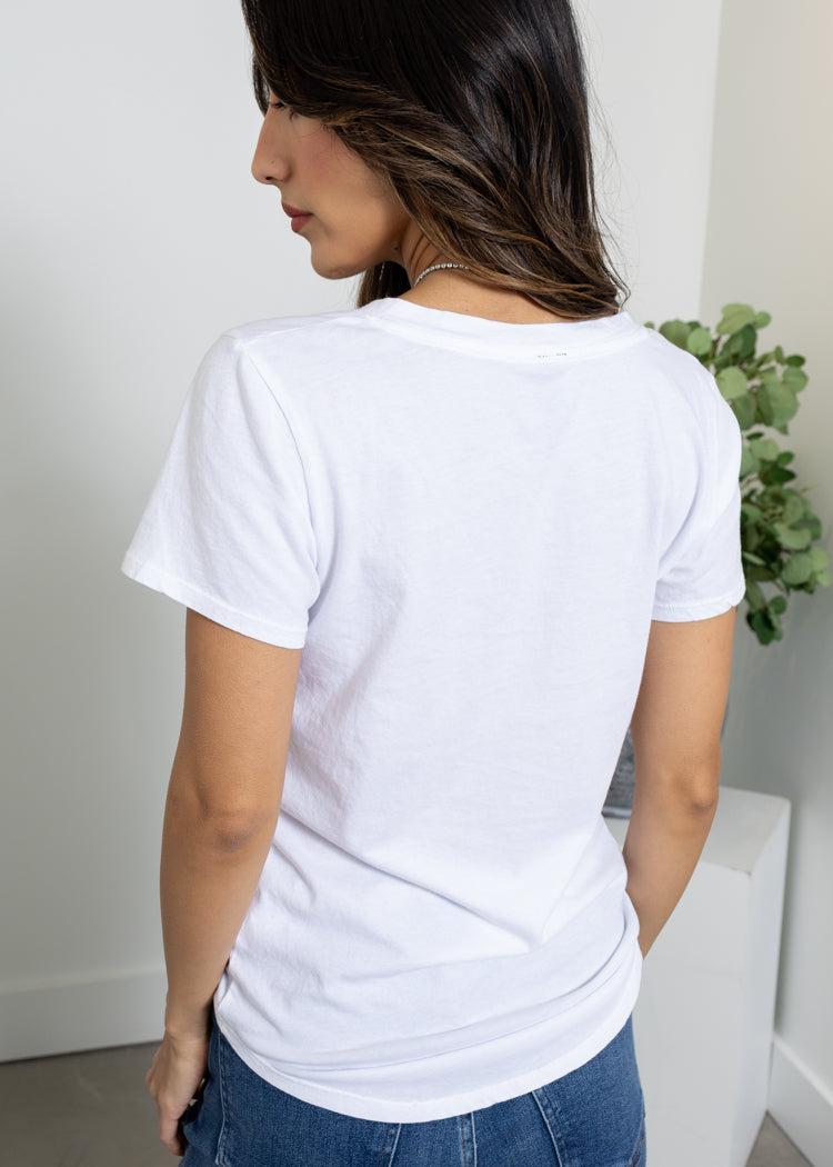 Bobi SS V-Neck Tee- White-Hand In Pocket